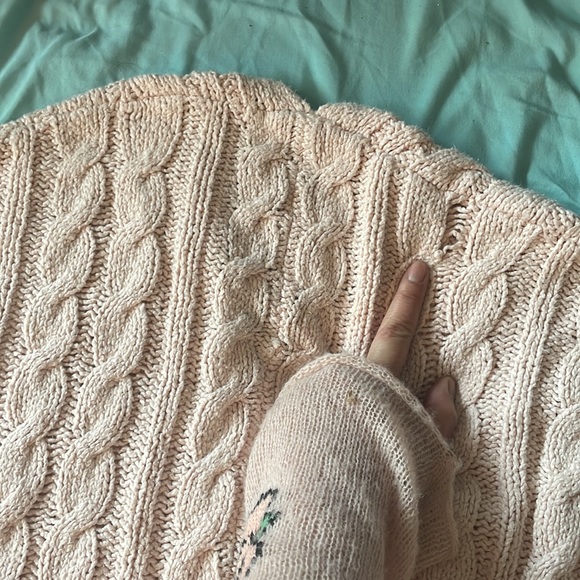 Free people easy cable knit v neck sweater pullover pink tunic small - Picture 12 of 16